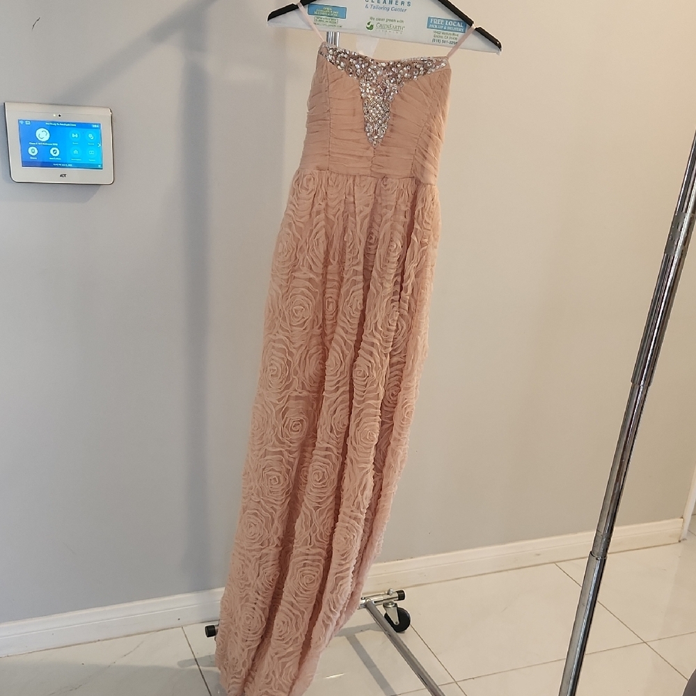 Trixxi Gold and Pink Sequin Strapless Gown